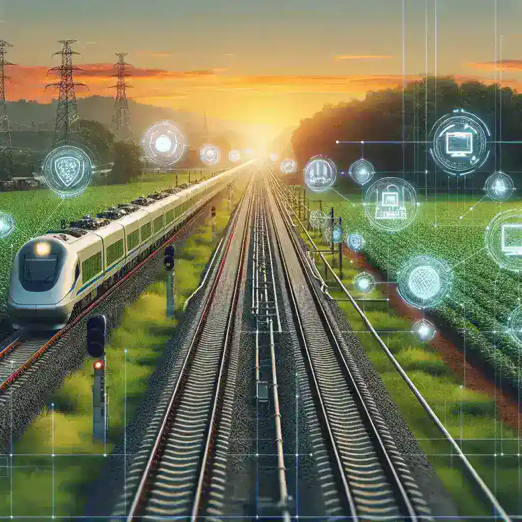 "Trilhos inteligentes monitorados por IA em empresa ferroviária, demonstrando inovação e tecnologia no setor de transporte."